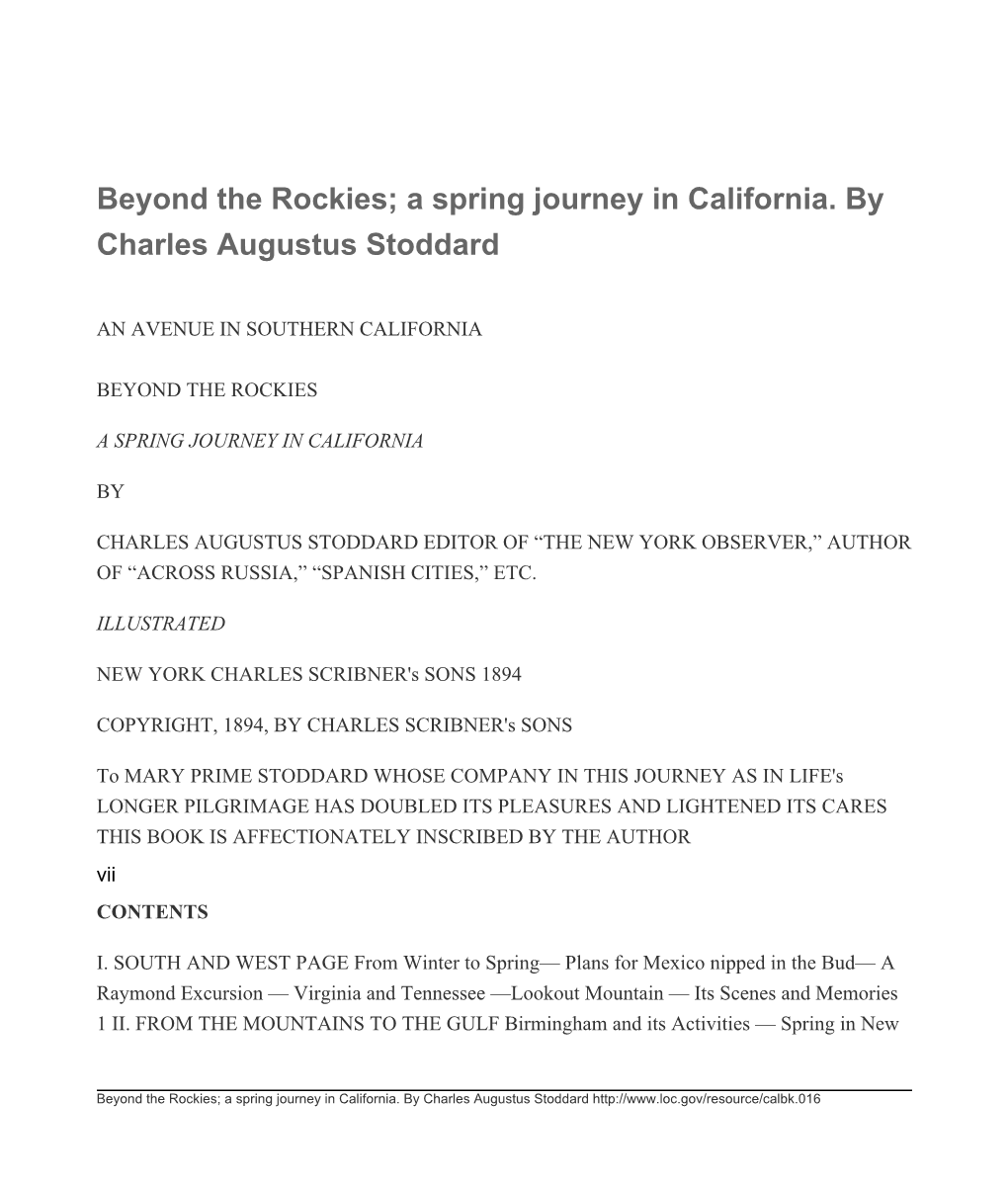 Beyond the Rockies; a Spring Journey in California. by Charles Augustus Stoddard