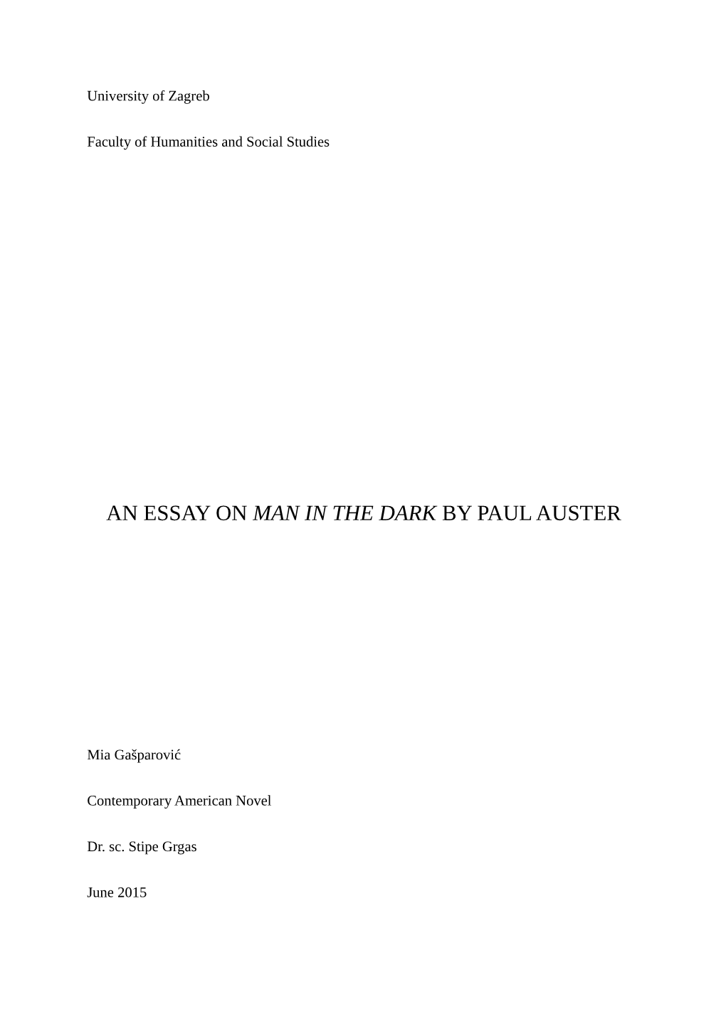 An Essay on Man in the Dark by Paul Auster