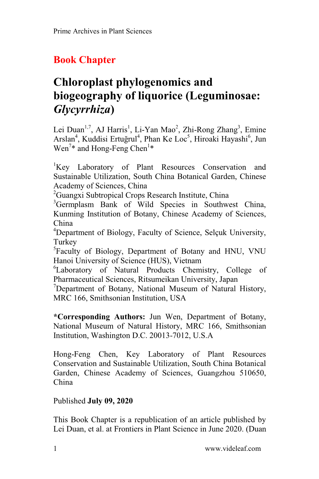 Chloroplast Phylogenomics and Biogeography of Liquorice (Leguminosae: Glycyrrhiza)