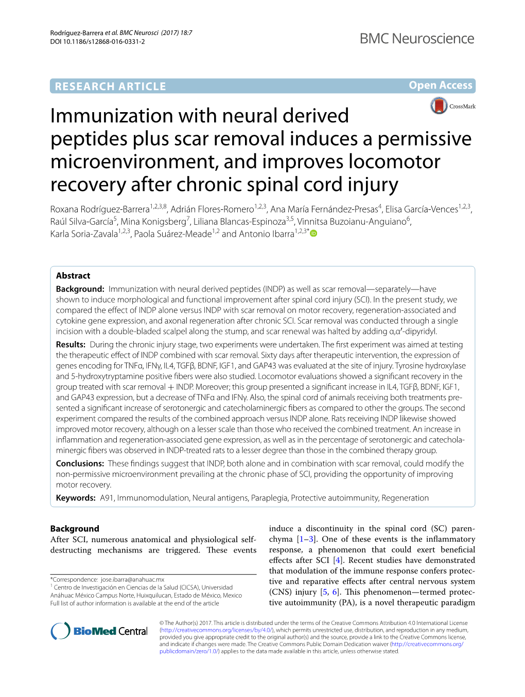 Immunization with Neural Derived Peptides Plus Scar Removal Induces