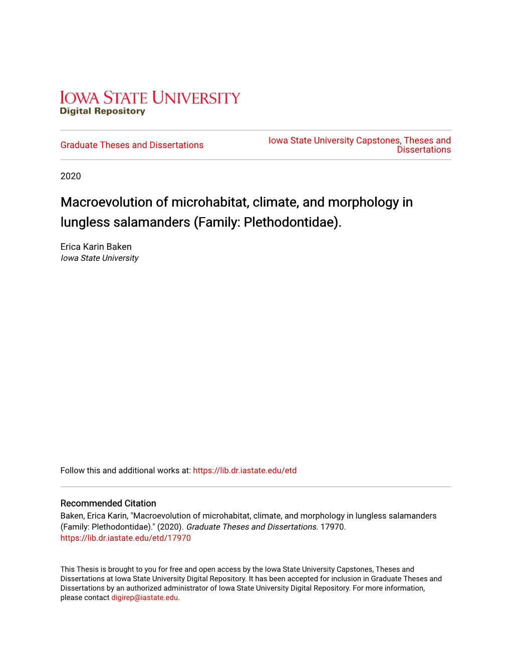 Macroevolution of Microhabitat, Climate, and Morphology in Lungless Salamanders (Family: Plethodontidae)