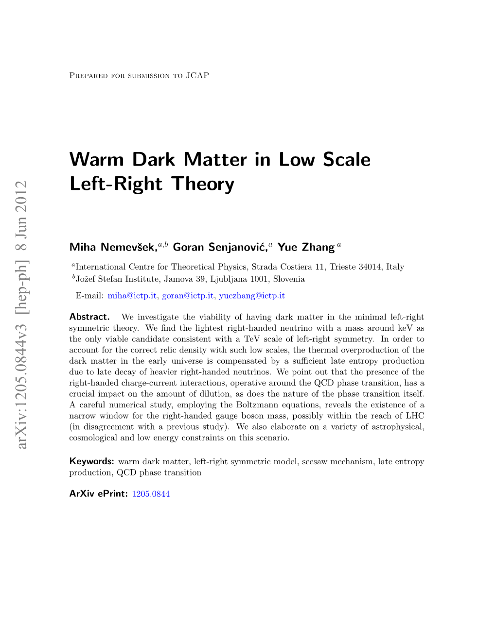 Warm Dark Matter in Low Scale Left-Right Theory