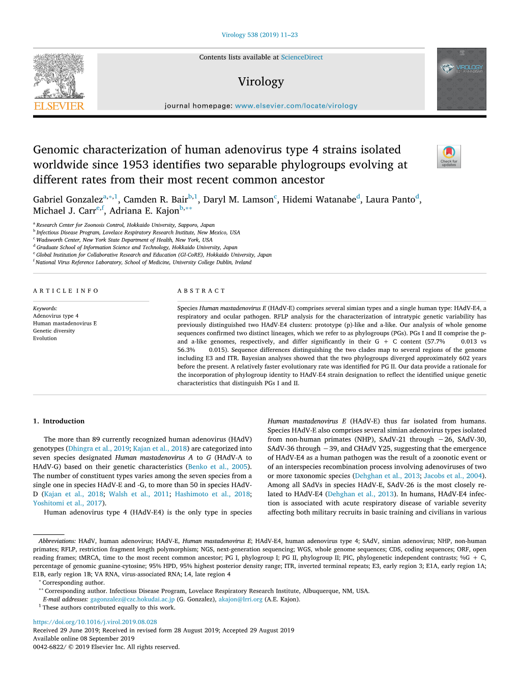 Genomic Characterization of Human Adenovirus Type 4 Strains Isolated