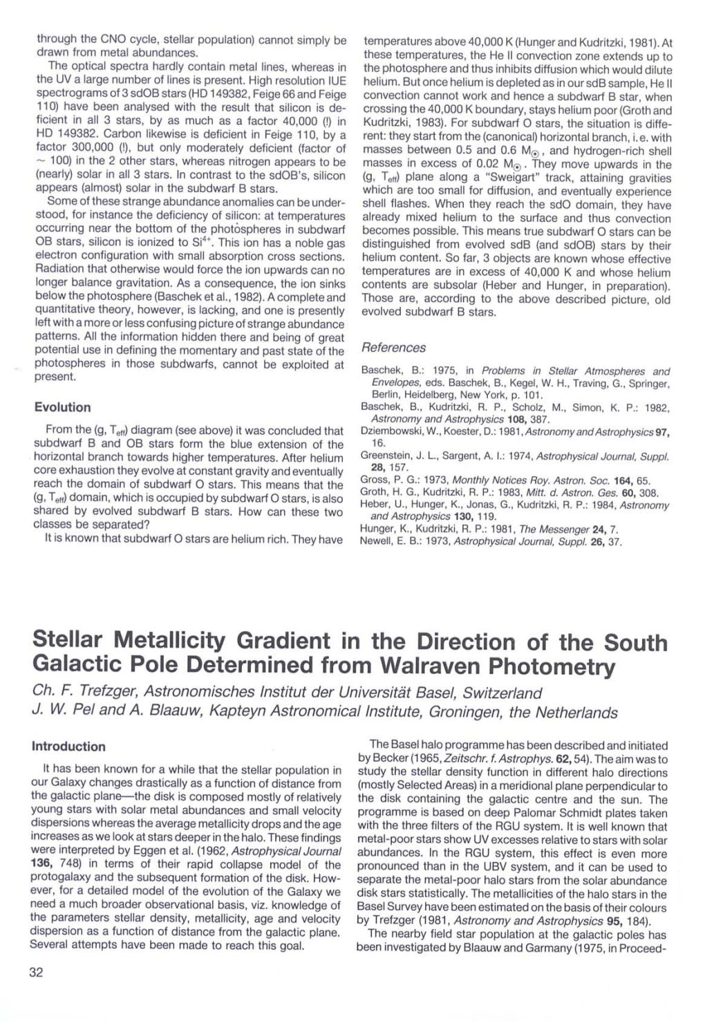 Stellar Metallicity Gradient in the Direction of the South Galactic Pole Determined from Walraven Photometry Eh