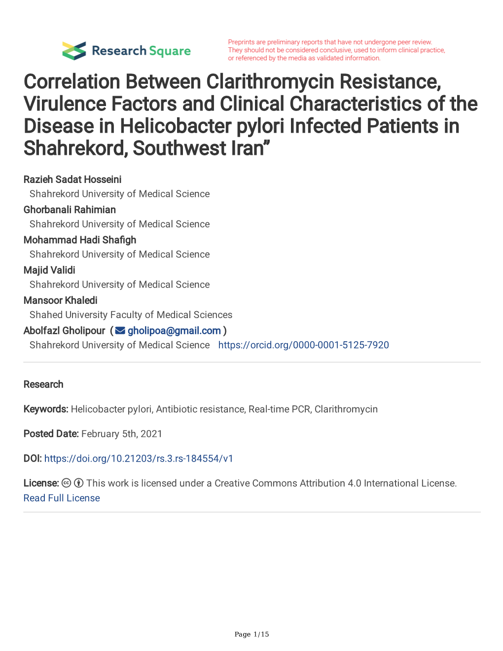 Correlation Between Clarithromycin Resistance, Virulence Factors And