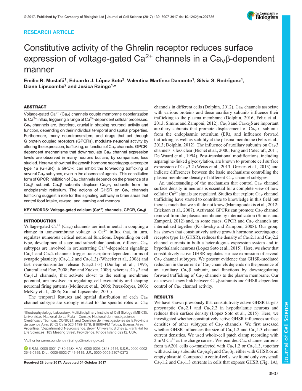 Constitutive Activity of the Ghrelin Receptor Reduces Surface 2+ Expression of Voltage-Gated Ca Channels in a Cavβ-Dependent Manner Emilio R