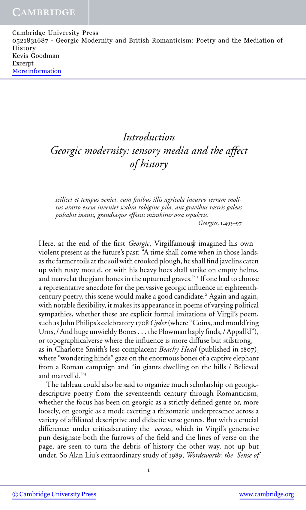 Introduction Georgic Modernity: Sensory Media and the Affect of History