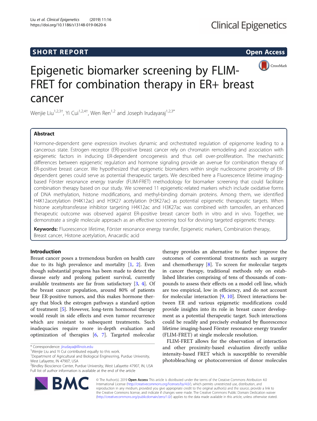 Epigenetic Biomarker Screening by FLIM-FRET for Combination Therapy in ER+ Breast Cancer