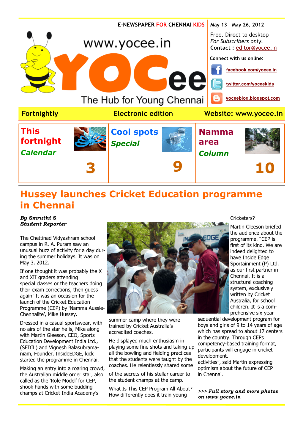 Hussey Launches Cricket Education Programme in Chennai