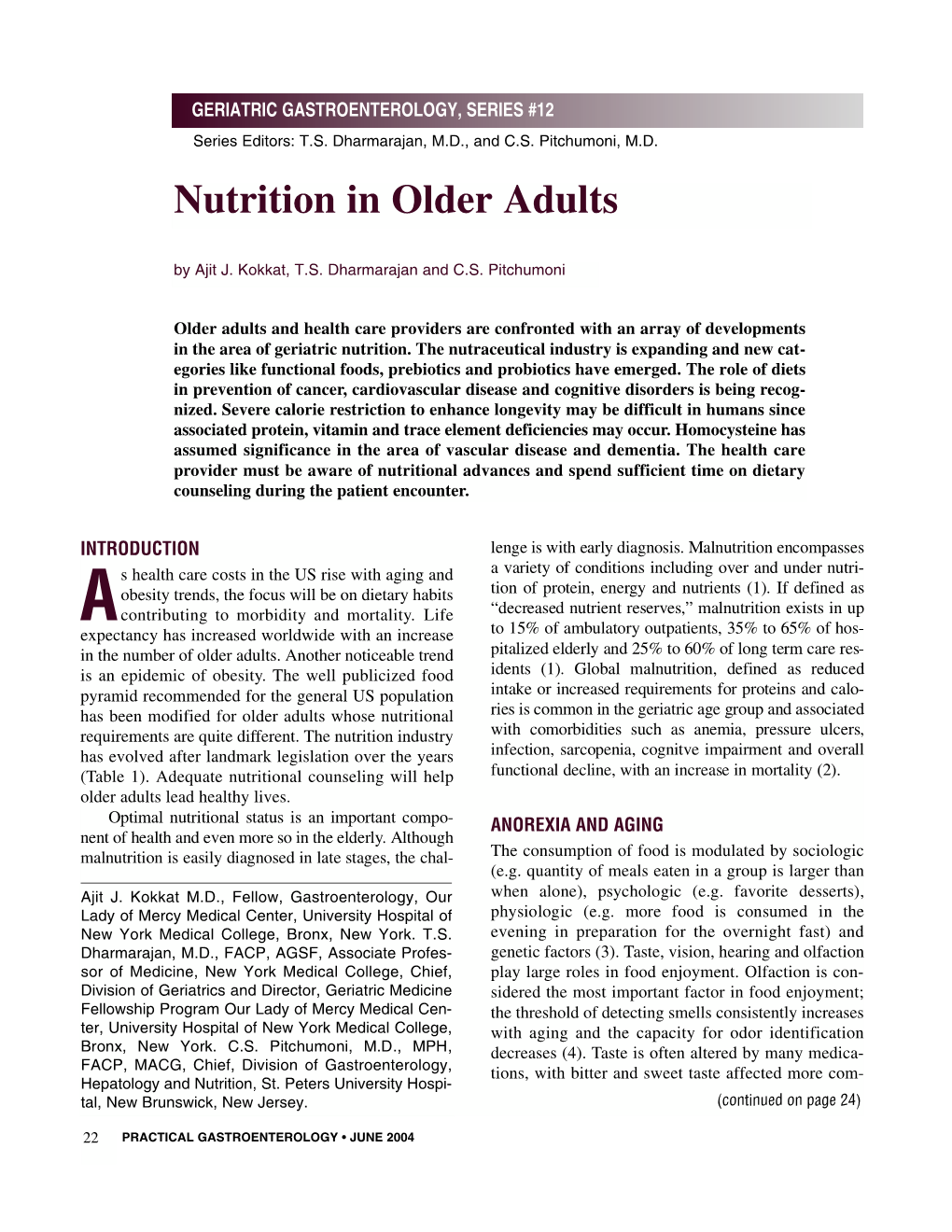 Nutrition in Older Adults