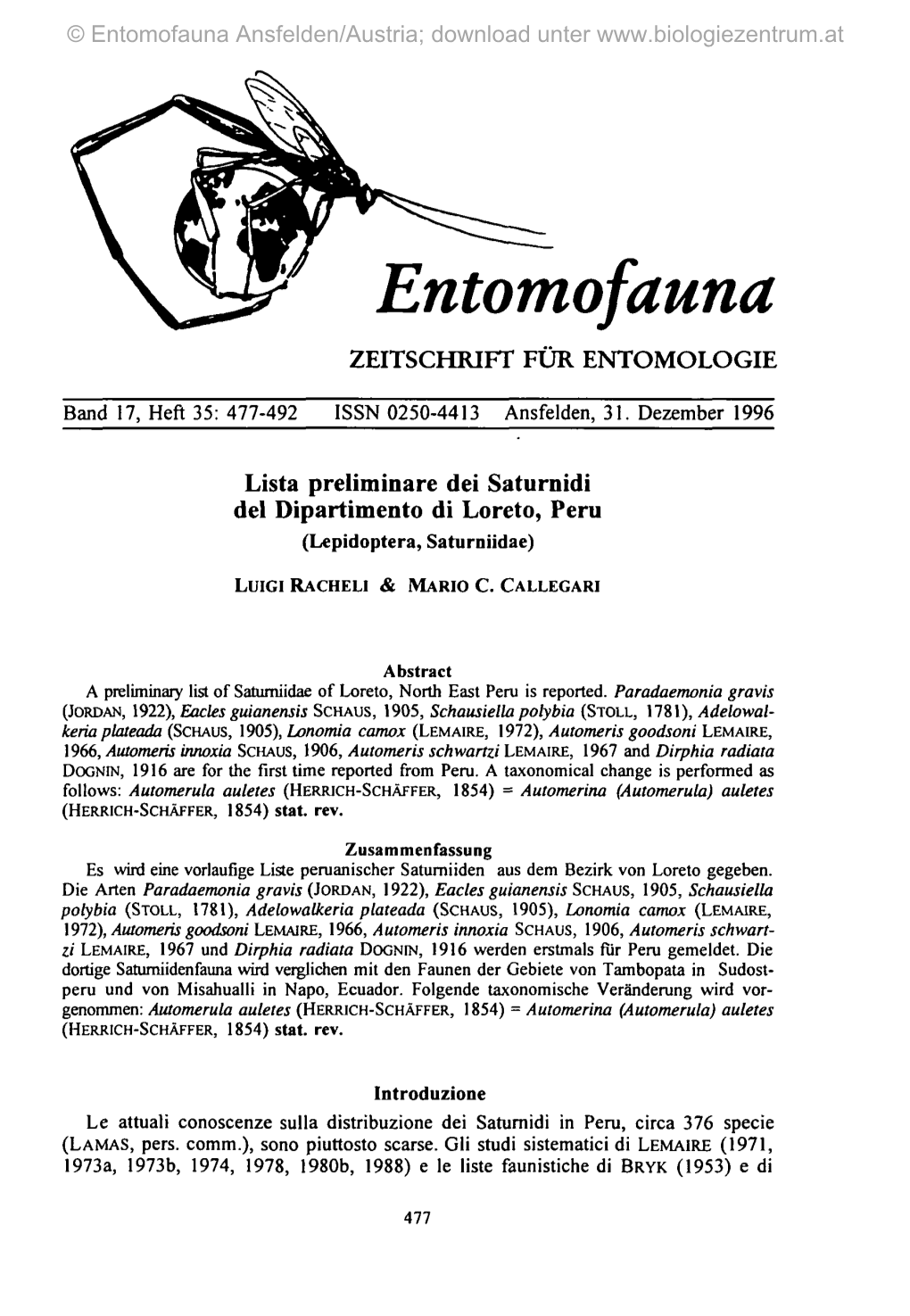 Entomofauna Ansfelden/Austria; Download Unter