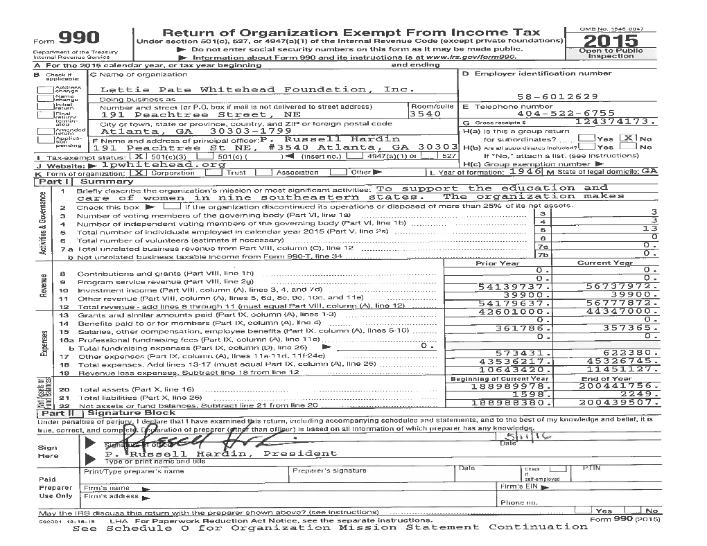 2015 Form 990 Or 990‐EZ