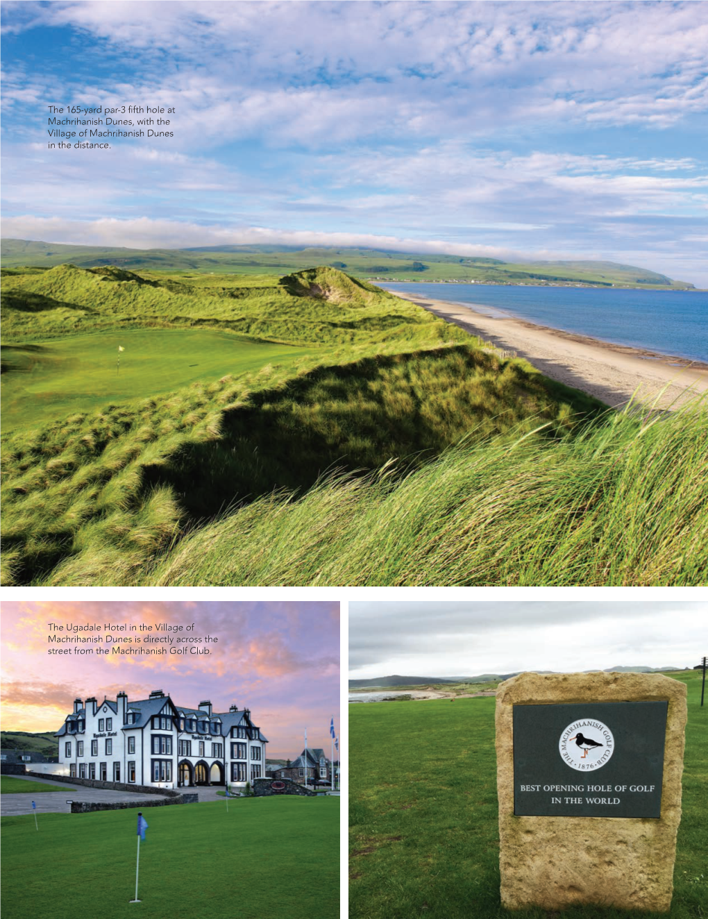 The 165-Yard Par-3 Fifth Hole at Machrihanish Dunes, with the Village of Machrihanish Dunes in the Distance