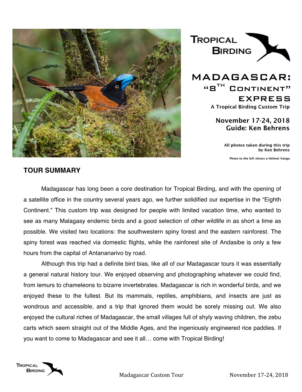 MADAGASCAR: “8Th Continent” EXPRESS a Tropical Birding Custom Trip