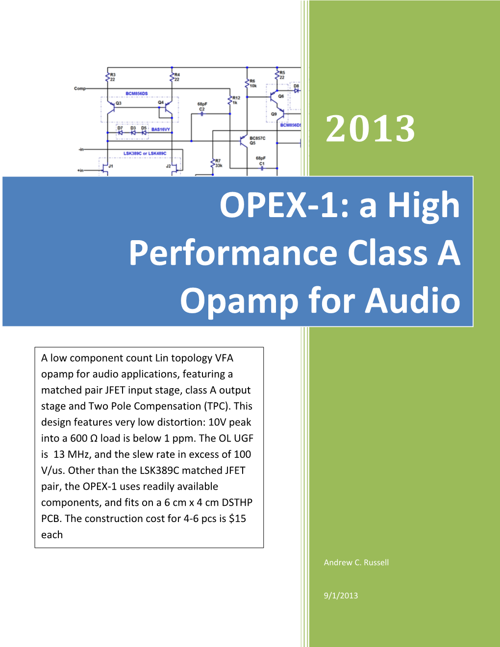 OPEX-1: a High Performance Class a Opamp for Audio