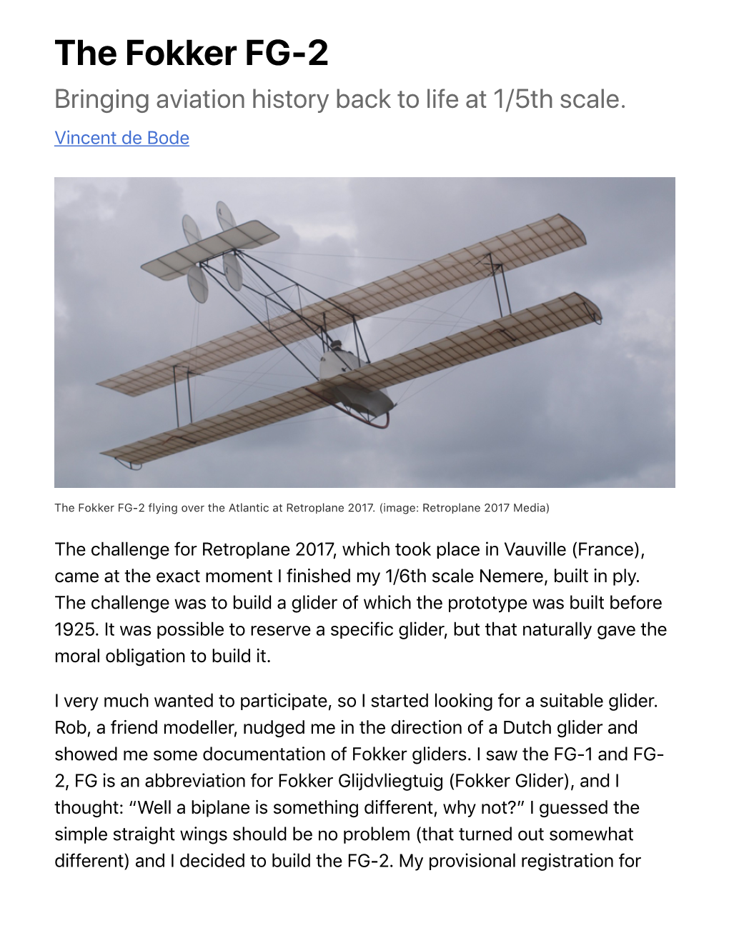 The Fokker FG-2. Bringing Aviation History Back to Life… | by Vincent De Bode | the NEW R/C Soaring Digest | Feb, 2021 | Mediu