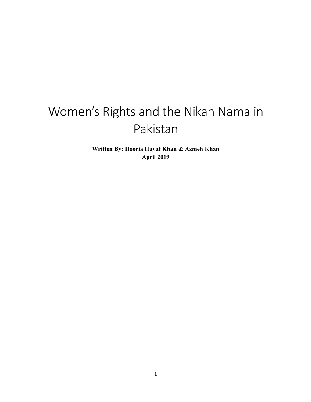 Women's Rights and the Nikah Nama in Pakistan