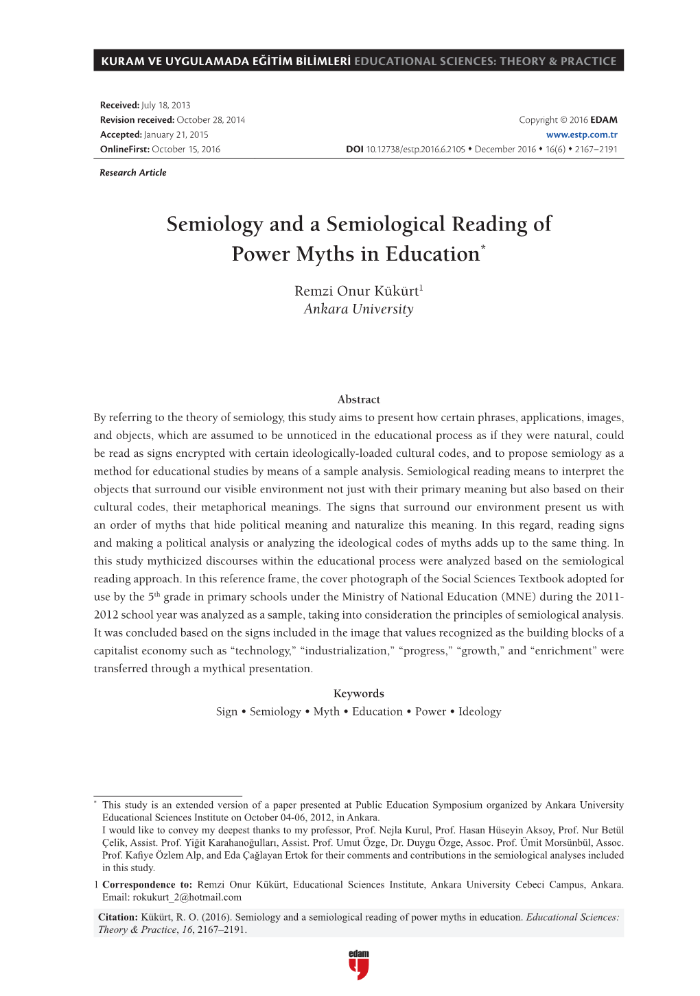 Semiology and a Semiological Reading of Power Myths in Education*