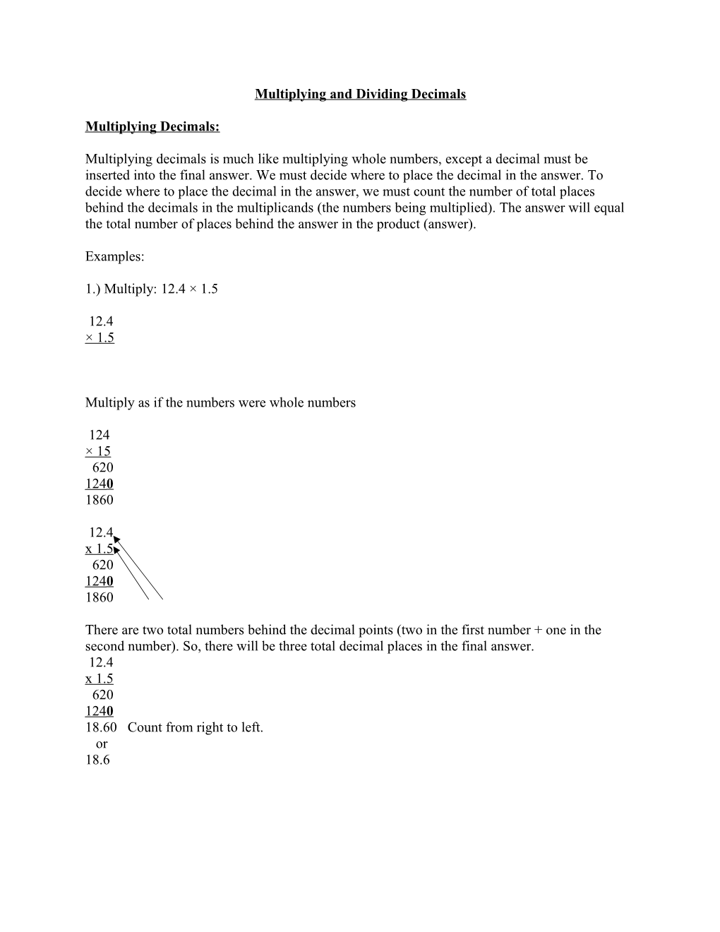 Multiplying and Dividing Decimals