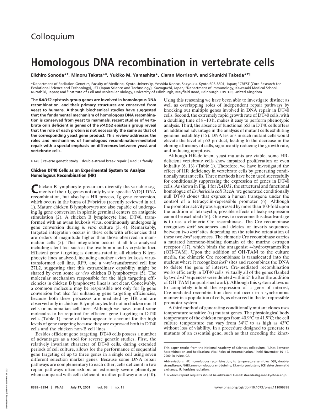 Homologous DNA Recombination in Vertebrate Cells