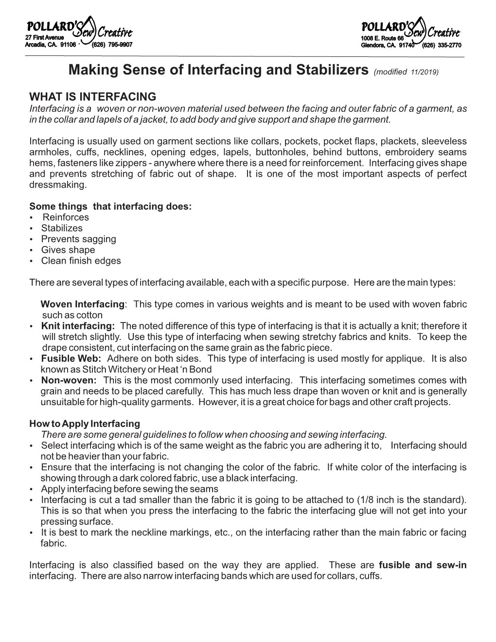 Making Sense of Interfacing and Stabilizers (Modified 11/2019)