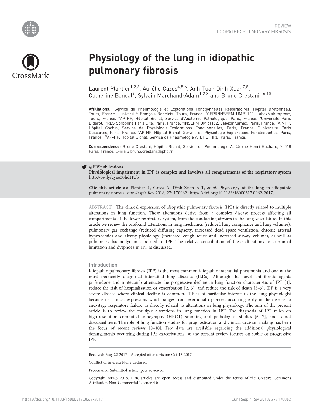 Physiology of the Lung in Idiopathic Pulmonary Fibrosis