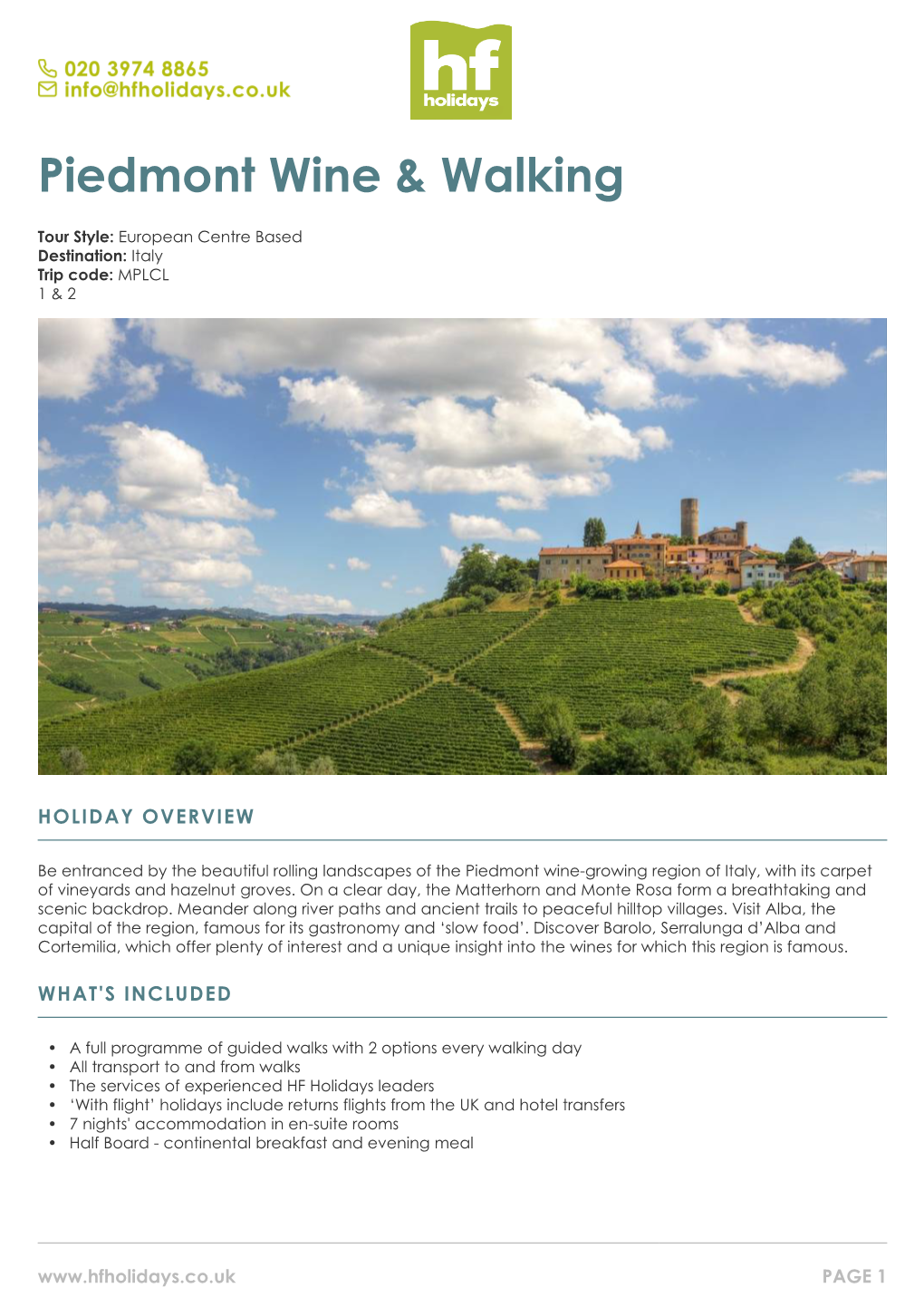 Piedmont Guided Walking Holiday