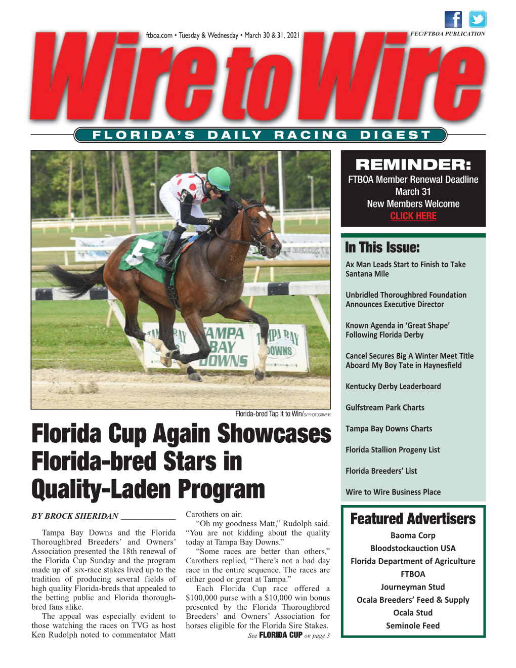 Florida Cup Again Showcases Florida-Bred Stars in Quality-Laden