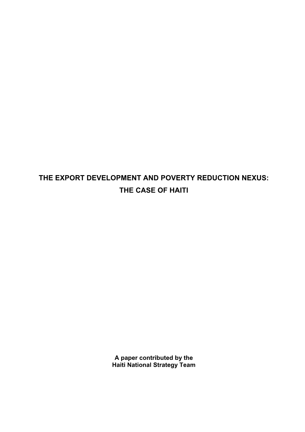 The Export Development and Poverty Reduction Nexus: the Case of Haiti