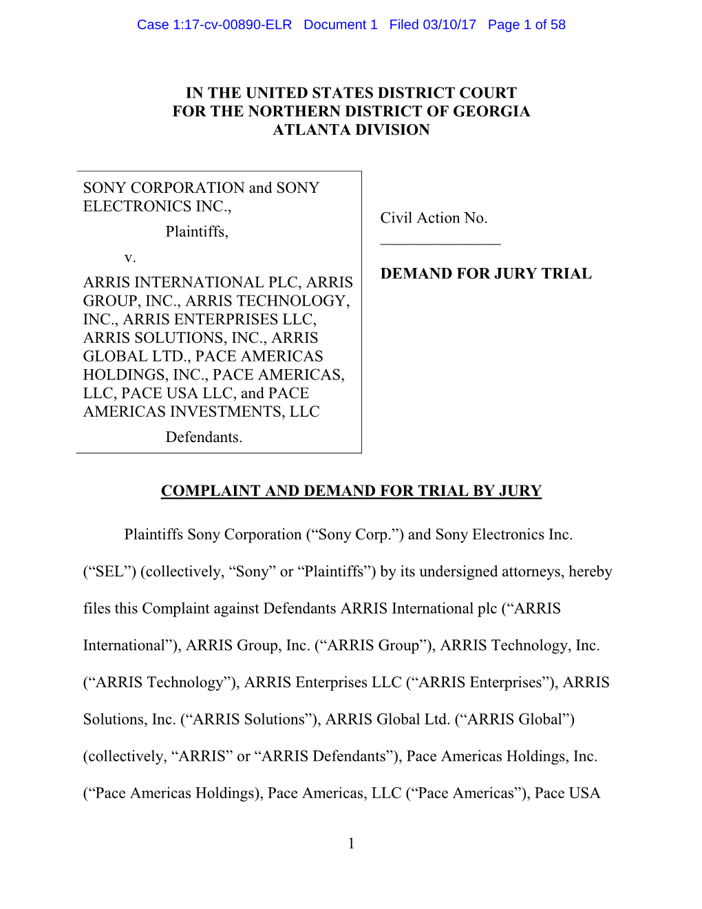 1 in the United States District Court for the Northern