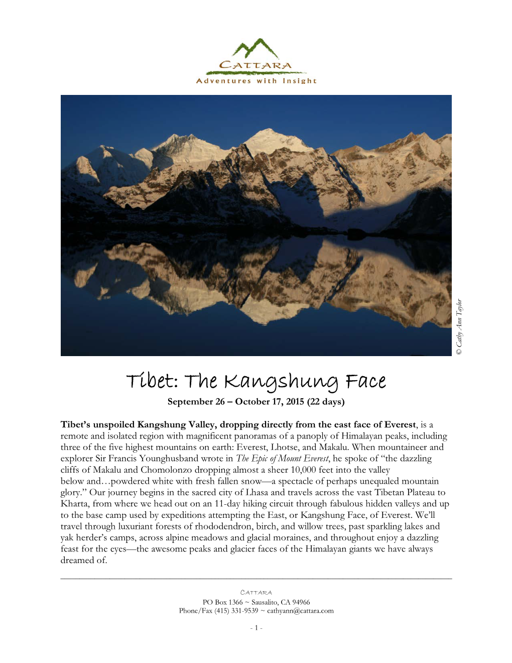 The Kangshung Face September 26 – October 17, 2015 (22 Days)