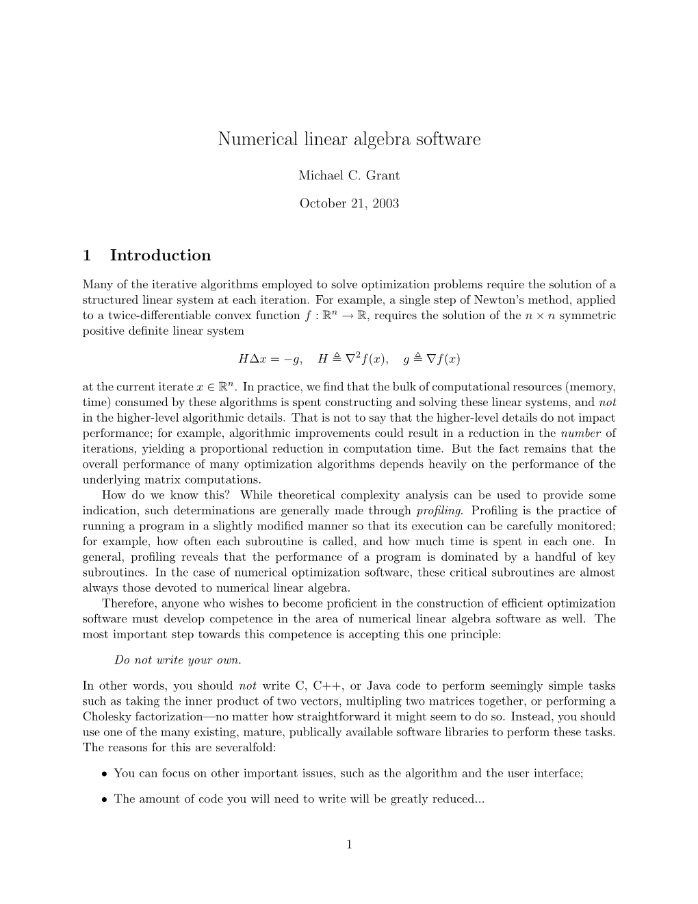 Notes on Numerical Linear Algebra Software