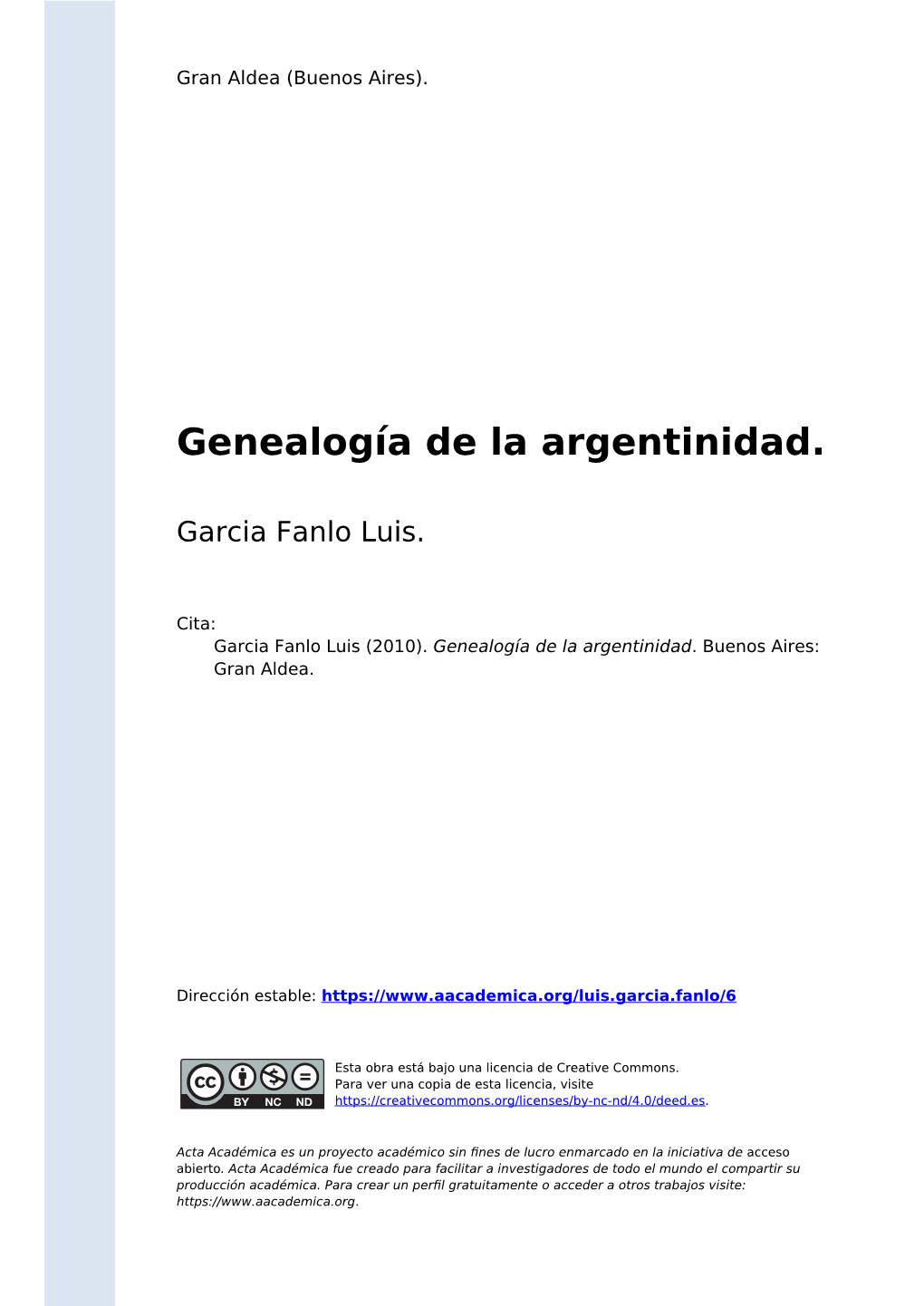 Genealogía De La Argentinidad