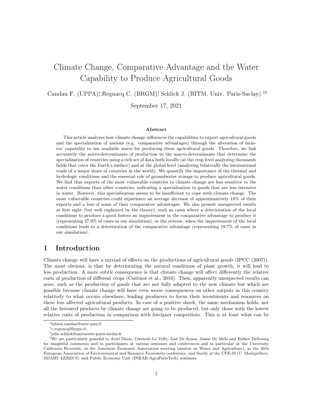 Climate Change and the Water Capability to Export Agricultural Goods