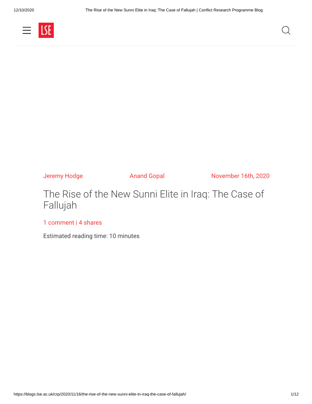 The Rise of the New Sunni Elite in Iraq: the Case of Fallujah | Conflict Research Programme Blog