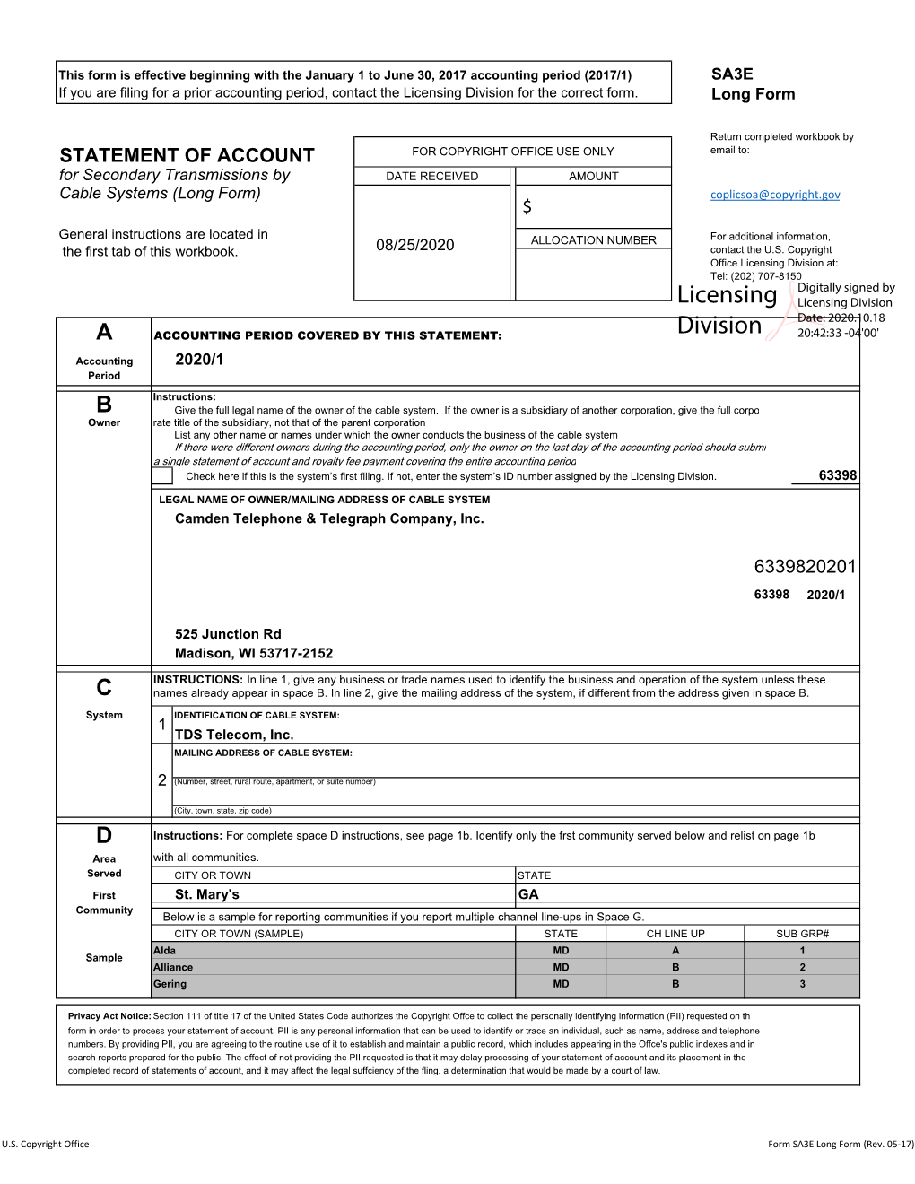 Licensing Division for the Correct Form