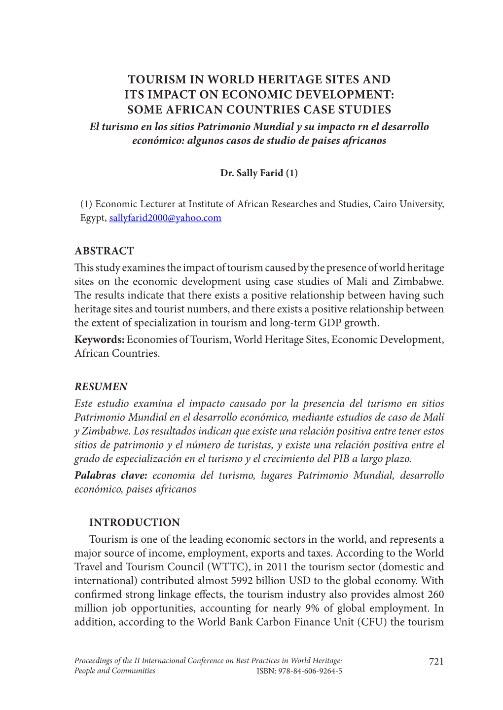 Tourism in World Heritage Sites and Its Impact on Economic Development