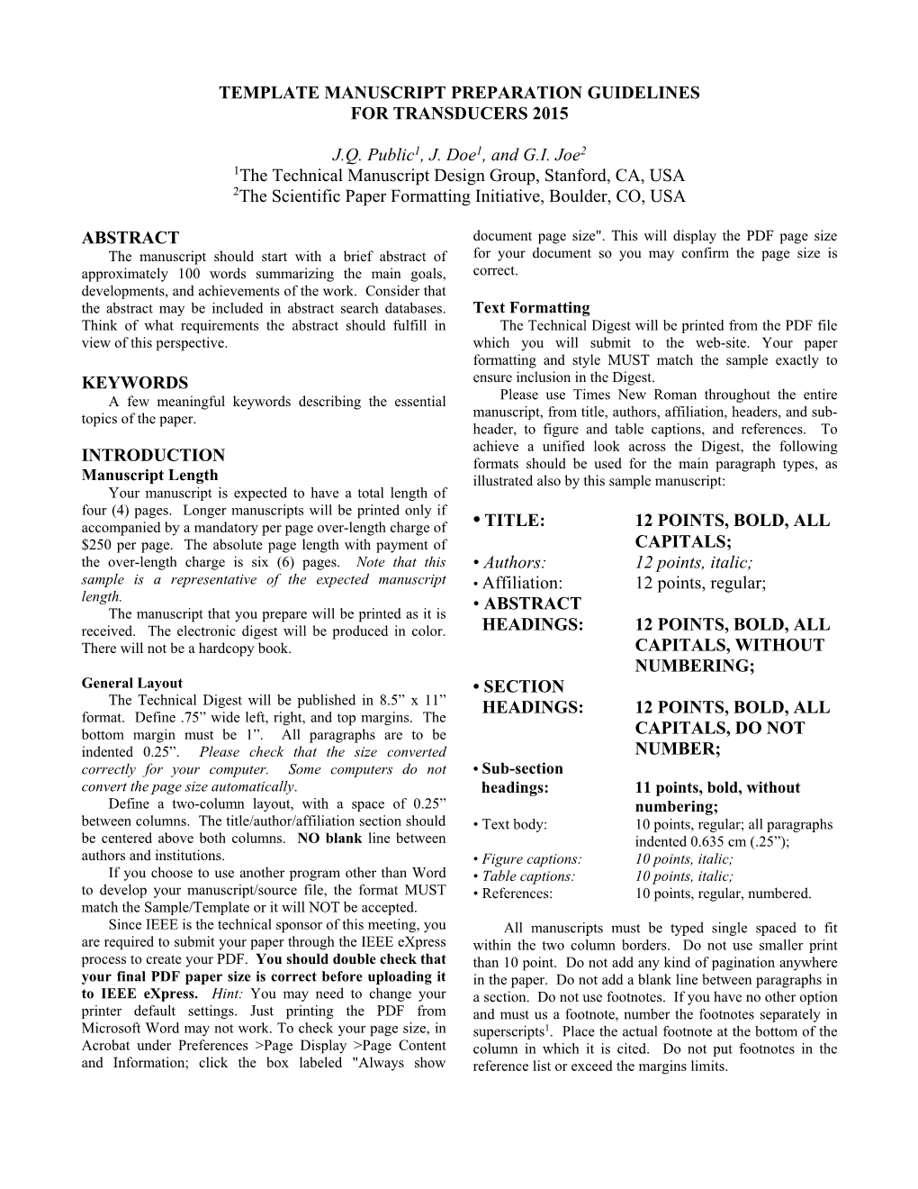 Template Manuscript Preparation Guidelines for Transducers 2015