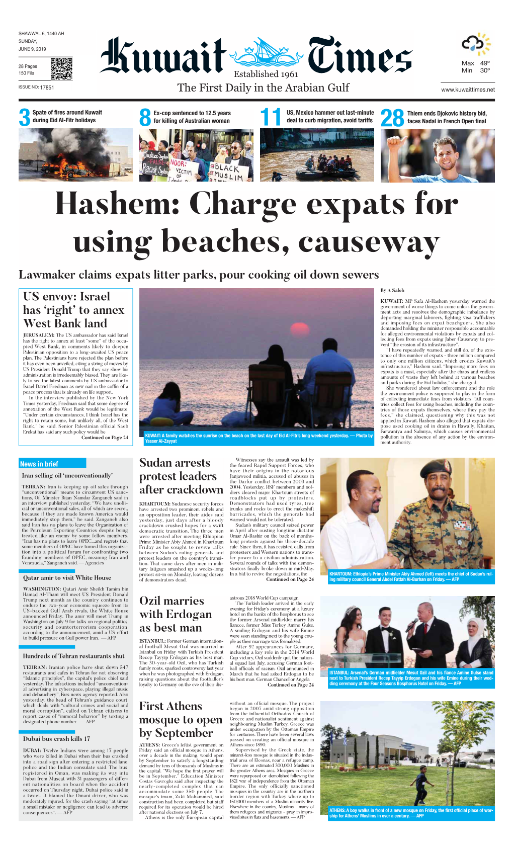 Hashem: Charge Expats for Using Beaches, Causeway Lawmaker Claims Expats Litter Parks, Pour Cooking Oil Down Sewers