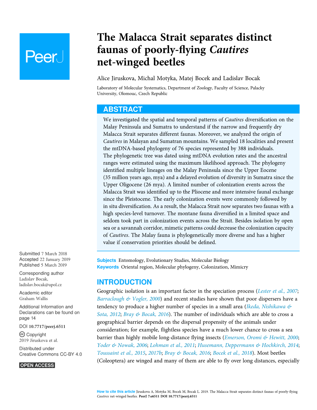 The Malacca Strait Separates Distinct Faunas of Poorly-Flying Cautires Net