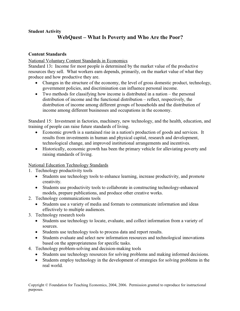 Webquest - What Is Poverty and Who Are the Poor