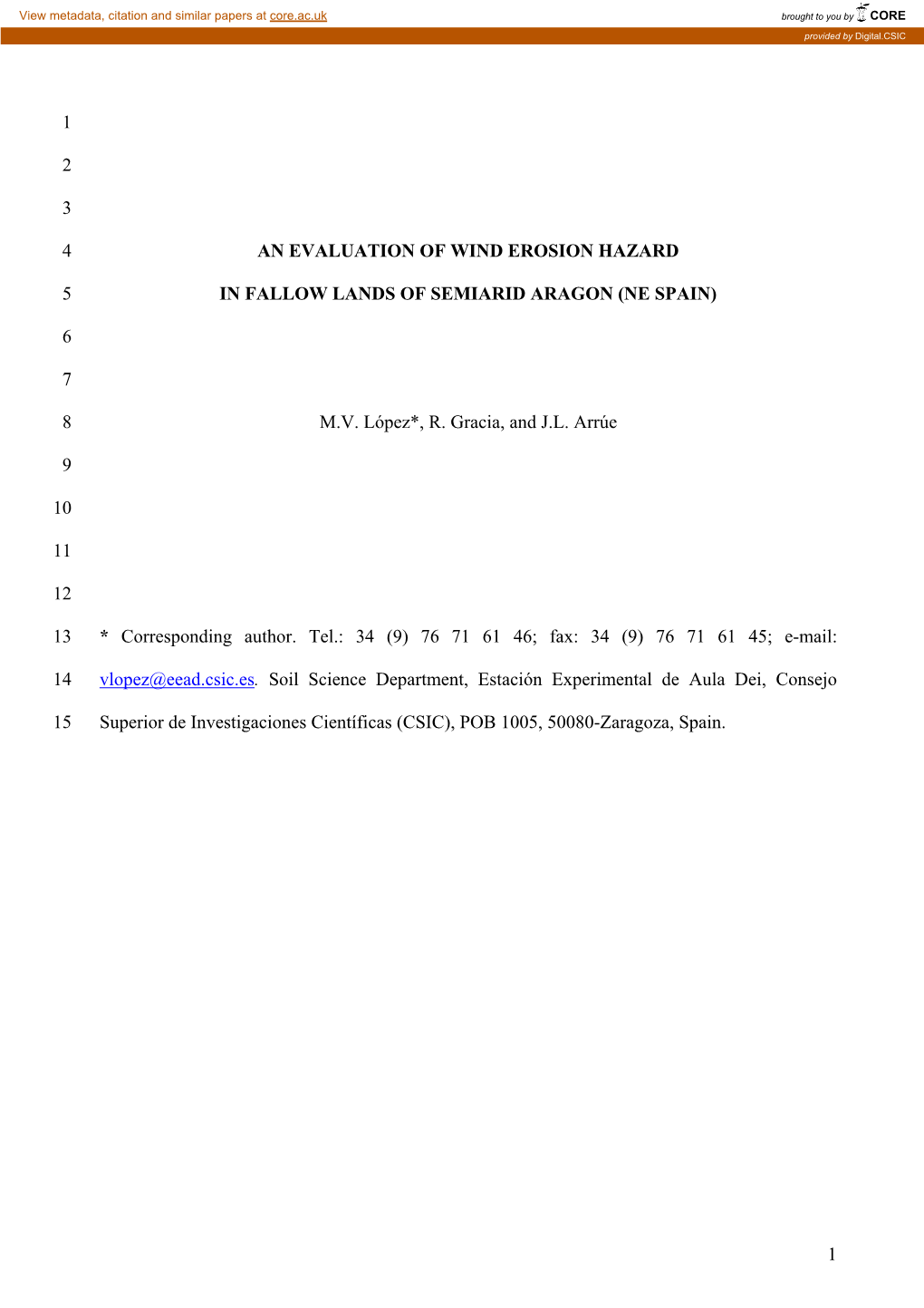 1 1 2 3 an Evaluation of Wind Erosion Hazard 4 in Fallow