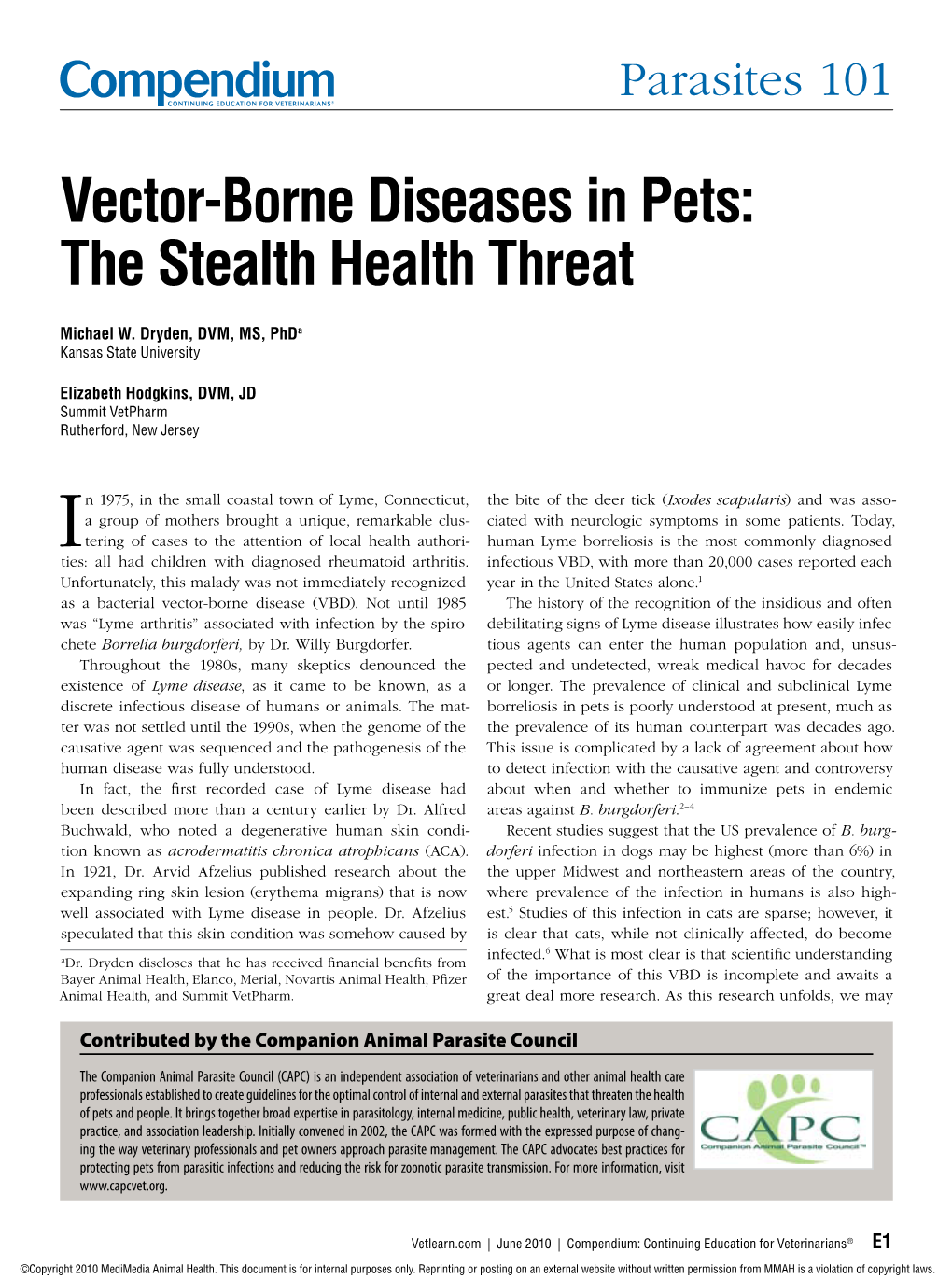 Vector-Borne Diseases in Pets: the Stealth Health Threat