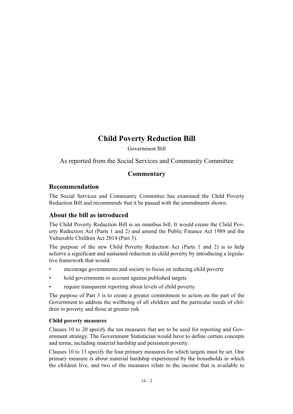 Child Poverty Reduction Bill