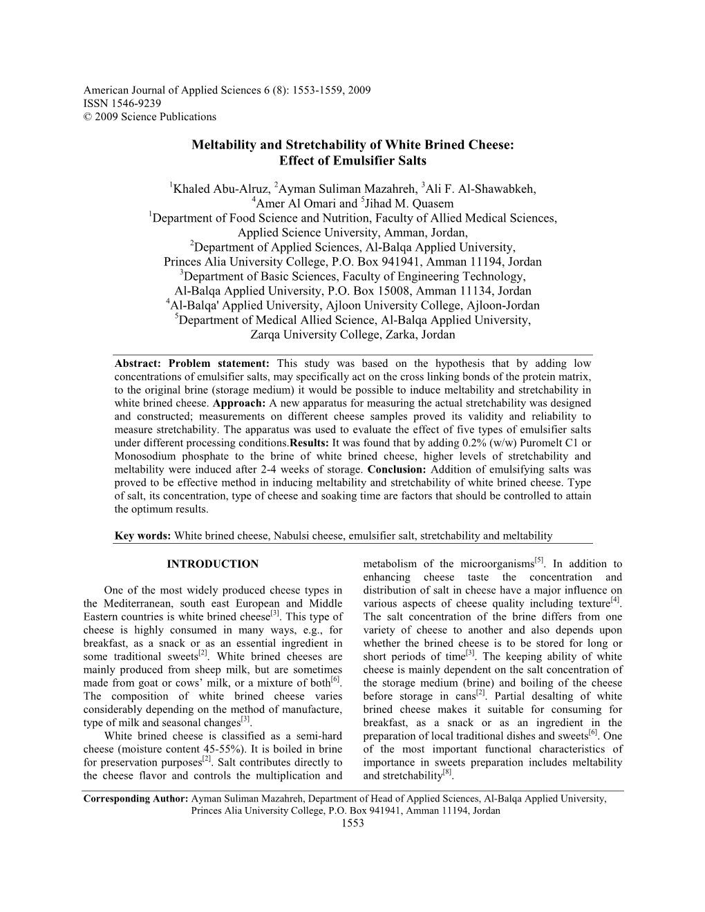 Meltability and Stretchability of White Brined Cheese: Effect of Emulsifier Salts