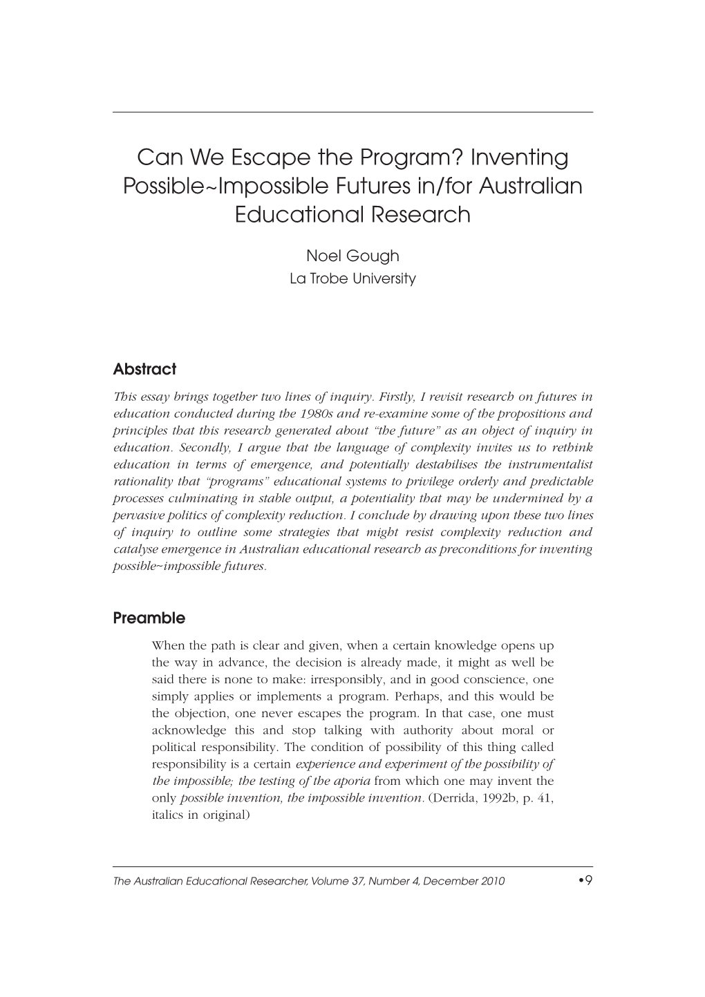 Inventing Possible~Impossible Futures In/For Australian Educational Research