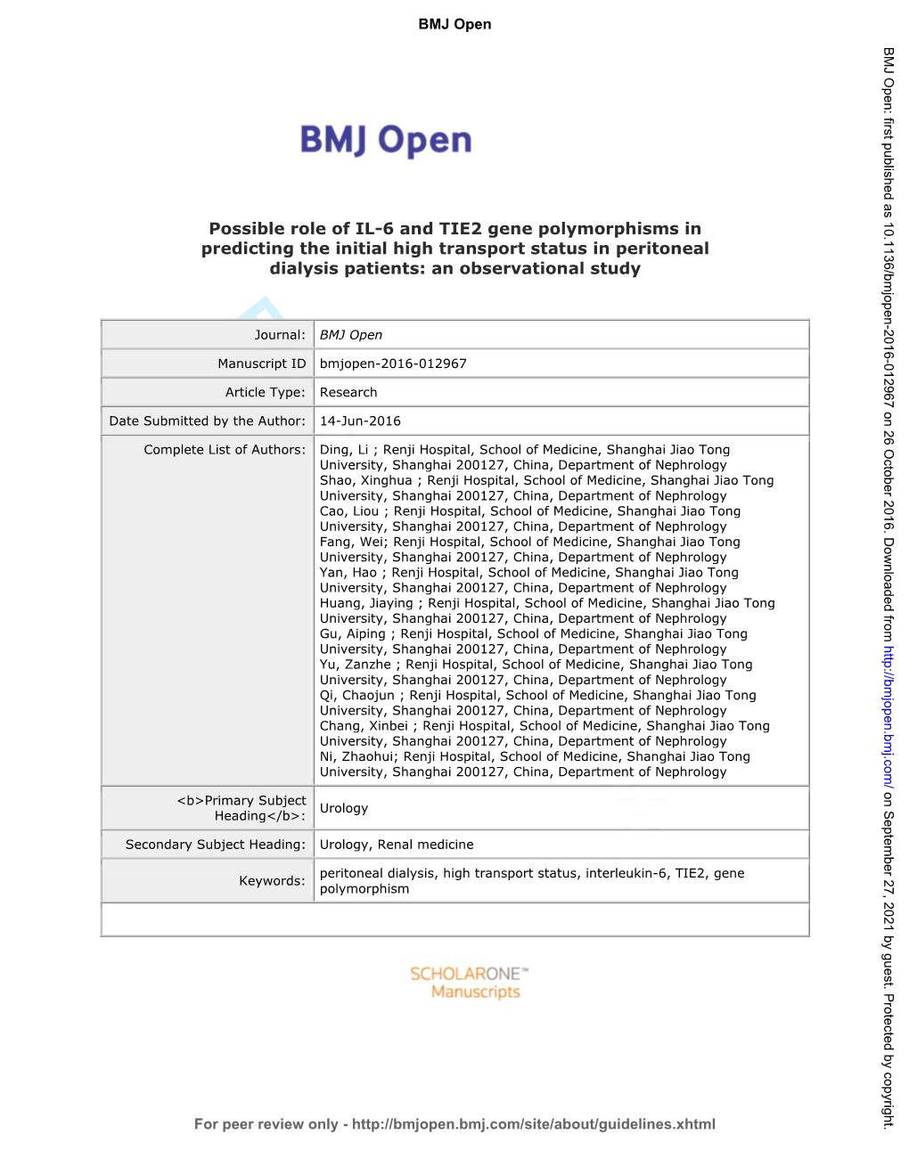 For Peer Review Only Journal: BMJ Open