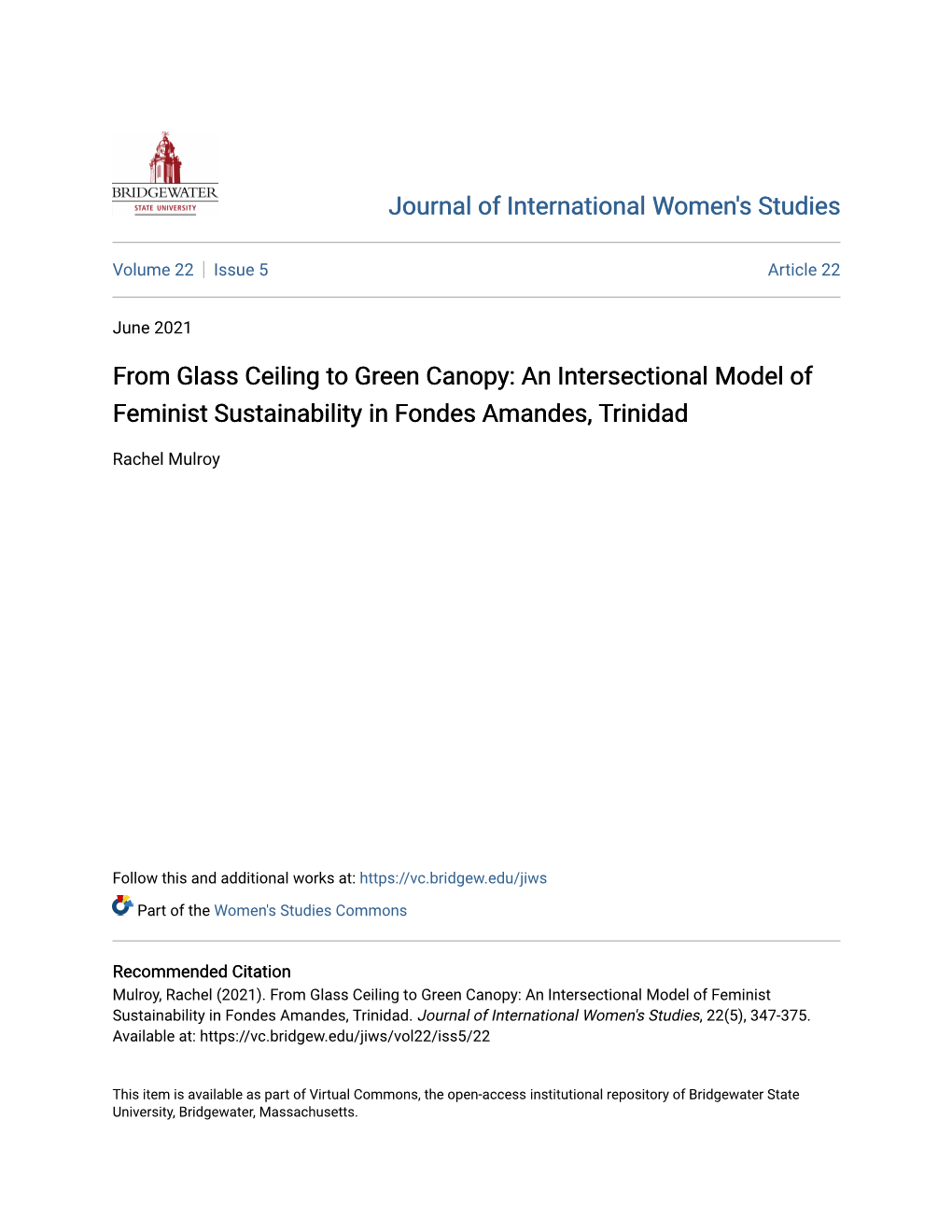 An Intersectional Model of Feminist Sustainability in Fondes Amandes, Trinidad