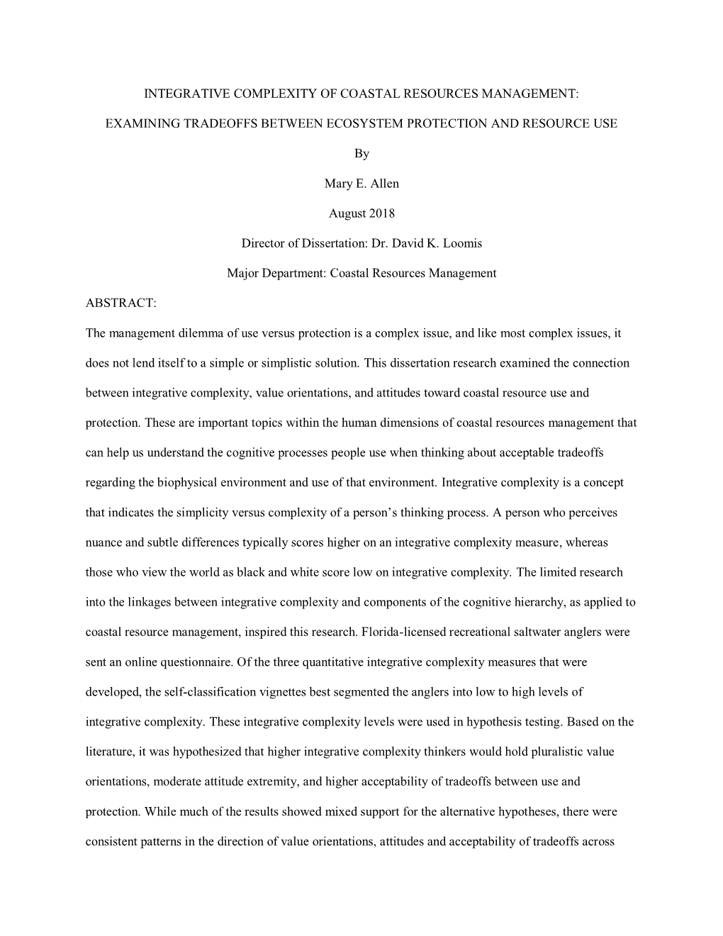 Integrative Complexity of Coastal Resources Management