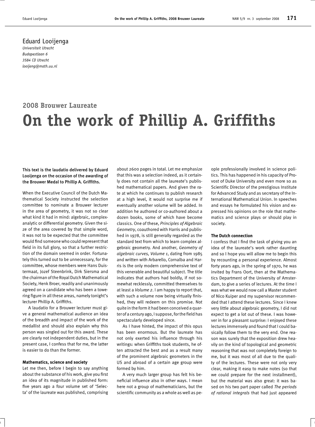 On the Work of Phillip A. Griffiths